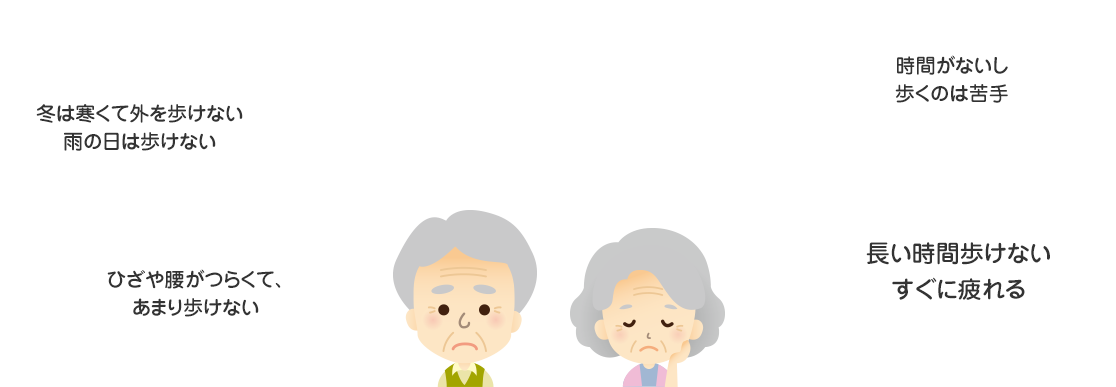 「最近動いていないからいきなり歩くのは怖い」「どんどん体がなまっていく悪循環を感じる」など、歩行に不安はありませんか？